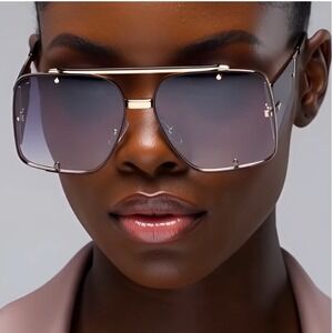 Oversize Square Sunglasses Gold  Metal Gradient Lenses Women's Fashion Accessory